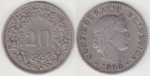1903 Switzerland 20 Rappen A008100